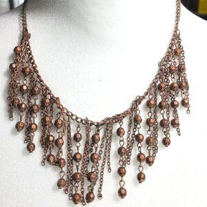 Copper tone necklace Chain Fringe Adjustable bib statement womens jewelry